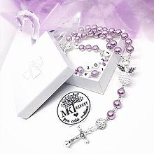 Náhrdelníky - Ruženec perl. so shamballa  (Bledofialový s anjelom) - 13426730_
