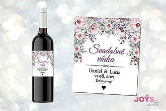 Úložné priestory & Organizácia - Samolepiace svadobné etikety na víno Jemné fialovo-ružové kvety Romantic - 13429945_