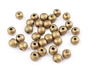 Korálky - Drevené metalické koráliky 10 mm (Zlatá) - 13428147_