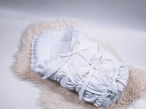 Detský textil - Zavinovačka s troma úväzmi biely satén + biela minky - 13431228_