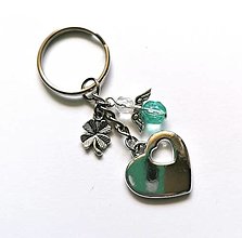 Kľúčenky - Kľúčenka "srdce" s anjelikom (smaragd svetlý) - 13431640_