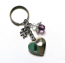 Kľúčenky - Kľúčenka "srdce" s anjelikom (fialová tmavá) - 13431643_