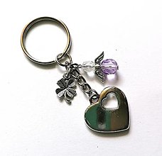 Kľúčenky - Kľúčenka "srdce" s anjelikom (fialová svetlá) - 13431651_