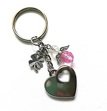 Kľúčenky - Kľúčenka "srdce" s anjelikom (ružová) - 13431653_