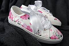 Ponožky, pančuchy, obuv - Svadobné topánočky- Ružové kvety - 13432910_