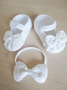 Detské topánky - Sandálky s mašličkou + čelenka (biele sandálky + čelenka) - 13433703_