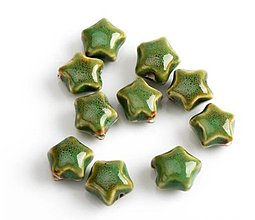 Korálky - KE104 Korálka keramická hviezdička cca. 1,8 cm  (Zelená) - 13437335_