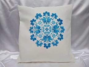 Úžitkový textil - Ručne maľovaný vankúš folk modrý - 13438858_