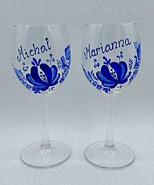 Darčeky pre svadobčanov - Svadobné poháre - modrý ornament folk - 13441673_