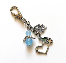 Kľúčenky - Kľúčenka "sestrička" s minerálovým anjelikom (Jadeit modrý) - 13447243_