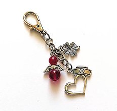 Kľúčenky - Kľúčenka "sestrička" s minerálovým anjelikom (Jadeit vínový) - 13447246_