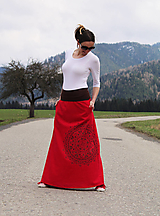 Sukne - Maxi červená ľanová sukňa s mandalou - 13448344_