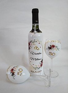 Darčeky pre svadobčanov - Fľaša a poháre k výročiu svadby - 13453130_