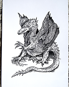 Kresby - Jaskynný drak - tlač A4 - 13453126_