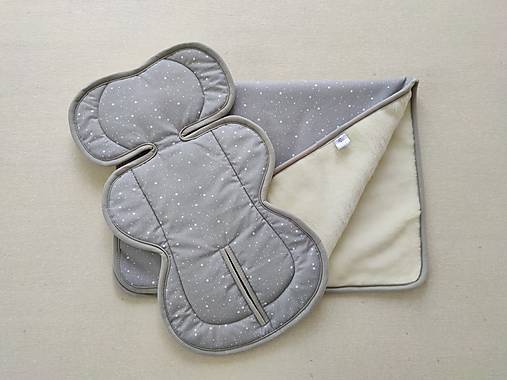 Detský textil - VLNIENKA súprava podložka a deka do autosedačky vajíčka 0+ /0-13 kg 100% Merino Top Super wash Hviezdičky šedé - 13455466_