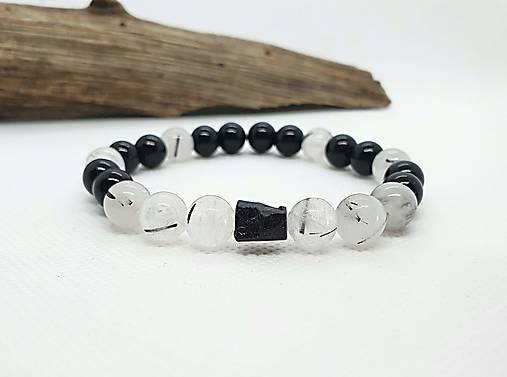 Náramky - Ochranný náramok z ónyxu a krištáľu s turmalínom - 13458409_