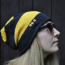Čiapky, čelenky, klobúky - Čierno žltá bavlnená čiapka - 13462685_