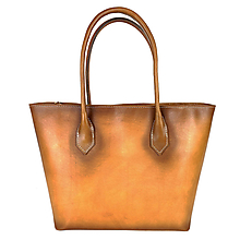 Kabelky - Dámska kožená SHOPPER kabelka, ručne tamponovaná a tieňovaná v tmavo žltej farbe - 13460307_