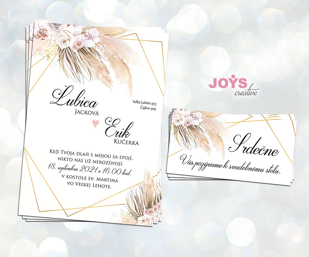 Svadobné oznámenie v štýle "Pampas grass" s geometrickým vzorom