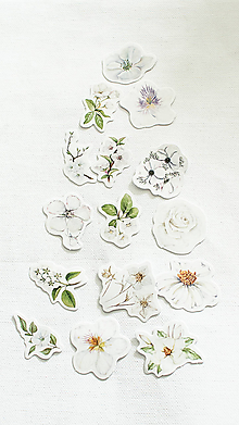 Papier - Nálepky "Kvety biele " - 13461422_