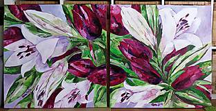 Obrazy - Obraz na stenu, maľba, originál  (Ľalie a tulipány.) - 13465452_