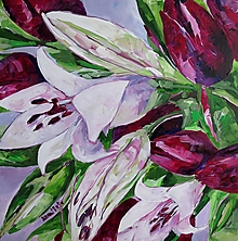 Obrazy - Obraz na stenu, maľba, originál  (Ľalie a tulipány) - 13465439_