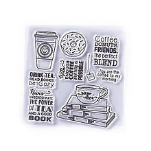 Nástroje - Silikónové razítka, pečiatky - 10x10 cm - kniha, čaj, donut - 13464123_