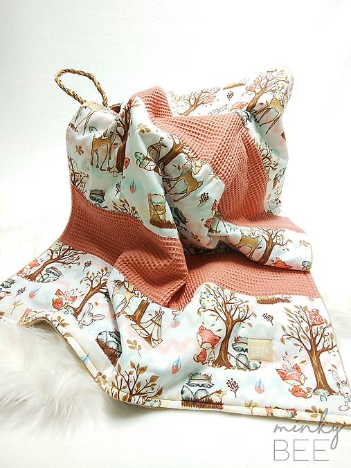 Detský textil - Deka lesné zvieratká/hnedý wellsoft - ZĽAVA - 13463651_