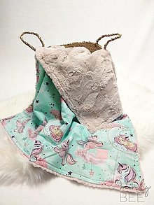 Detský textil - Luxusná deka jednorožce s trblietkami/ rosewater minky lux - 13463591_
