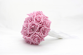 Kytice pre nevestu - Saténová kytica svadobná púdrová ružová ruže - 13464312_