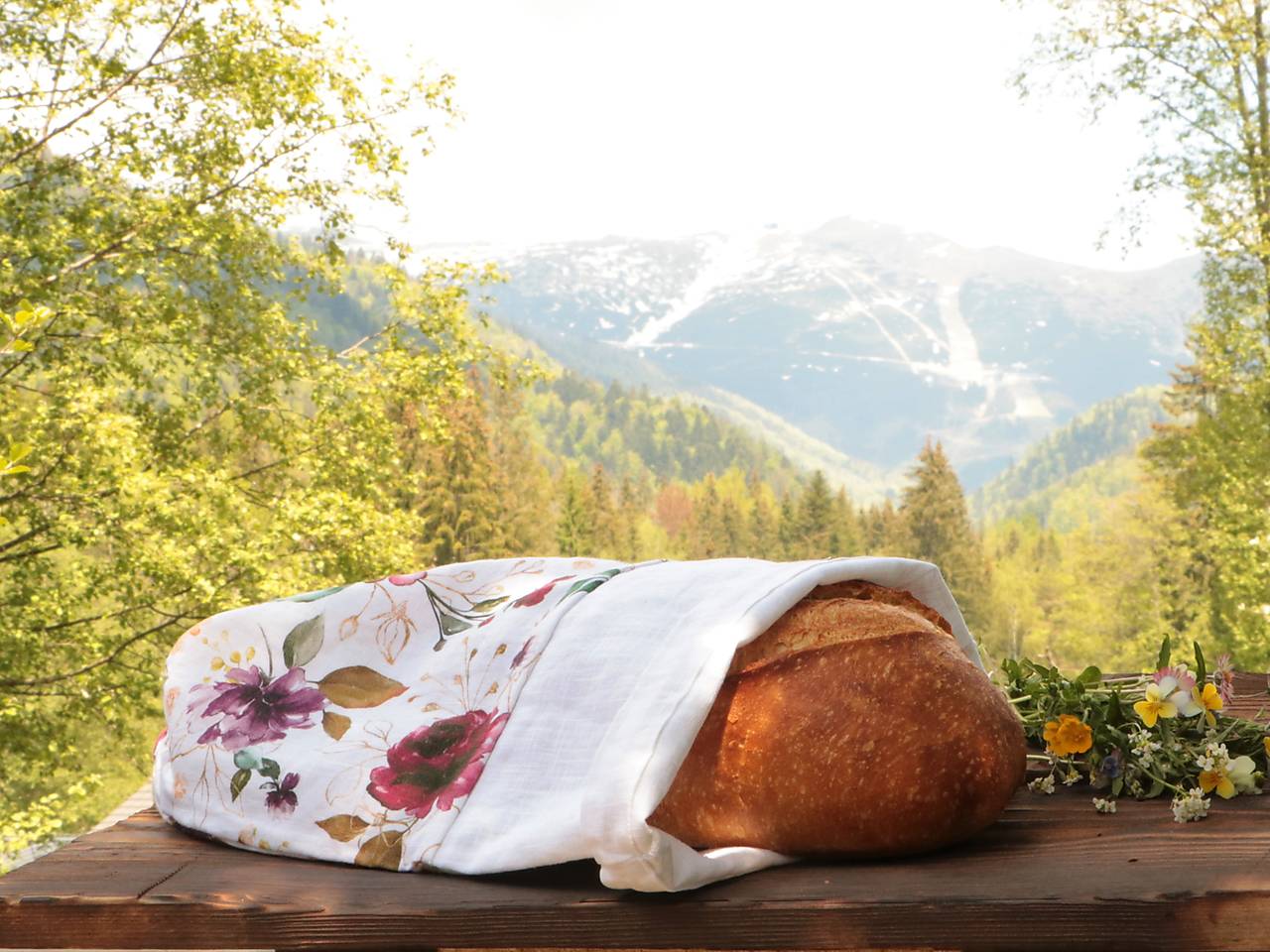 Ľanové vrecko na chlieb Romance