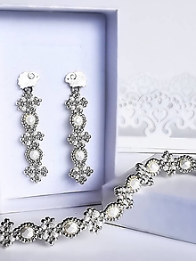 Sady šperkov - Barance | biela cenovo zvýhodnená sada náušníc a náramku - 13466737_