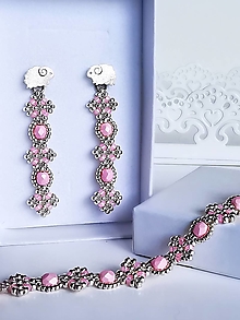 Sady šperkov - Barance | ružová cenovo zvýhodnená sada náušníc a náramku (Dlhé náušnice 4,5cm) - 13466780_