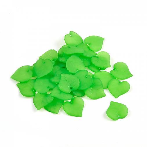 Plastová korálka list, 15 g (cca 50 ks) - zelený matný