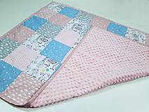 Detský textil - Ružovo-mentolová patchworková deka 120*90cm - 13468615_