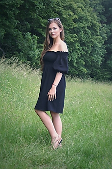 Šaty - Čierne mušelínové šaty s balónovými rukávmi - 13469512_