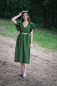 Šaty - Bavlnené midi šaty s volánmi - 13470350_