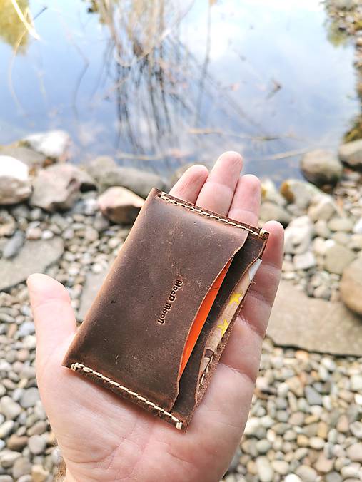  - kožená minimalistická peňaženka "The One" (Meď/Bronz) - 13471155_