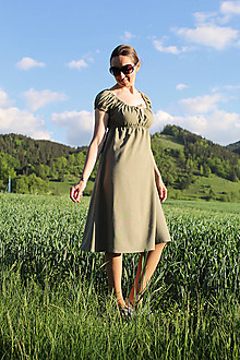 Šaty - Ľanové olivové šaty SKLADOM - 13470585_