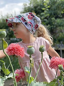 Detské čiapky - Letná šatka so šiltom maky a eukalyptus - 13472589_