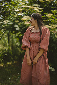 Šaty - Midi šaty s riasením (dlhý rukáv) (Červená) - 13472697_