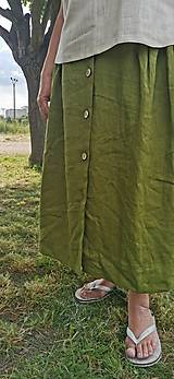 Sukne - Perlička - ľanová sukňa s veľkými našitými vreckami (olivová) - 13475936_