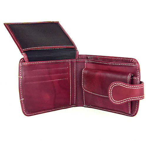 Kožená dámska elegantná peňaženka, ručné tamponovaná, bordová farba