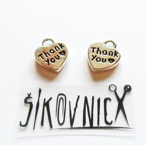 PR15 - kovový prívesok - thank you ♥ - 12x10 mm