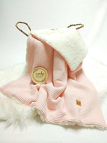 Detský textil - Detská deka s barančekom (Deka svetloružová/smotanová sherpa) - 13483341_
