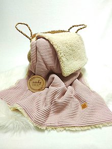 Detský textil - Detská deka s barančekom (Deka staroružová/prírodná sherpa) - 13483342_