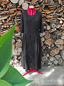 Šaty - Čierne ľanové šaty - 3D kvety (rôzne farby) - 13483971_