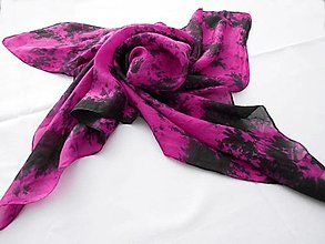 Šatky - Batikovaný hedvábný šátek tmavě růžovo-černý 12562557 - 13484548_