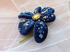 Brošne - Zamatová brošňa kvet (Modrá) - 13489179_