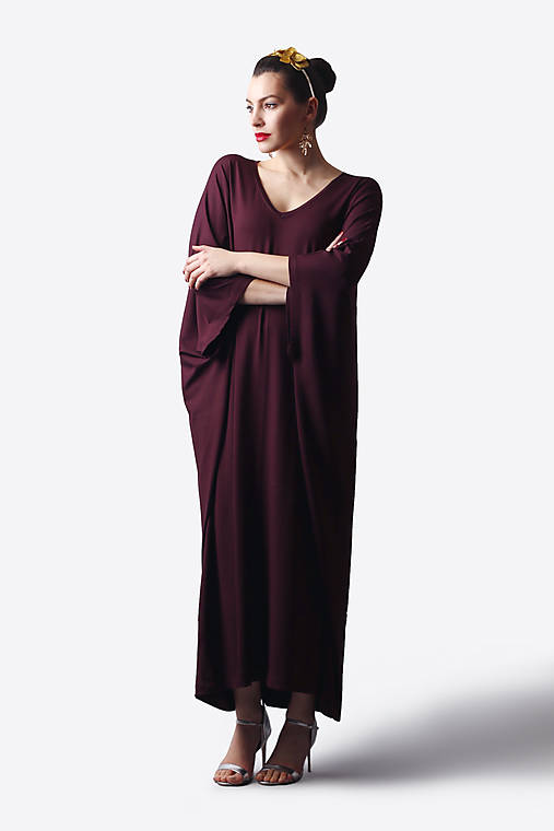Šaty - Šaty burgundy voľné dlhé - 13491083_